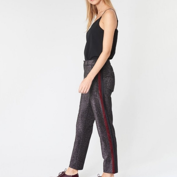 NWT Scotch & Soda black sparkly velvet stripe pants - Picture 7 of 10